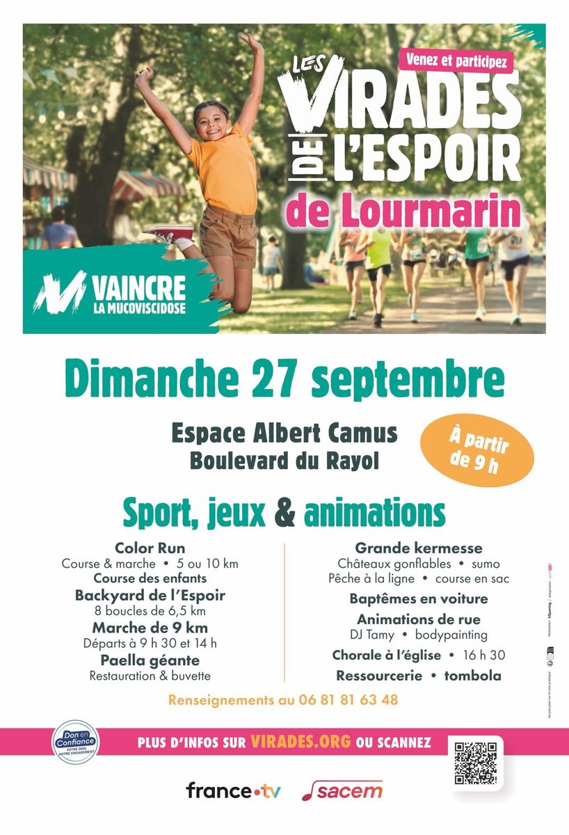 Affiche des Virades de l’Espoir à Lourmarin, dimanche 27 septembre 2026.